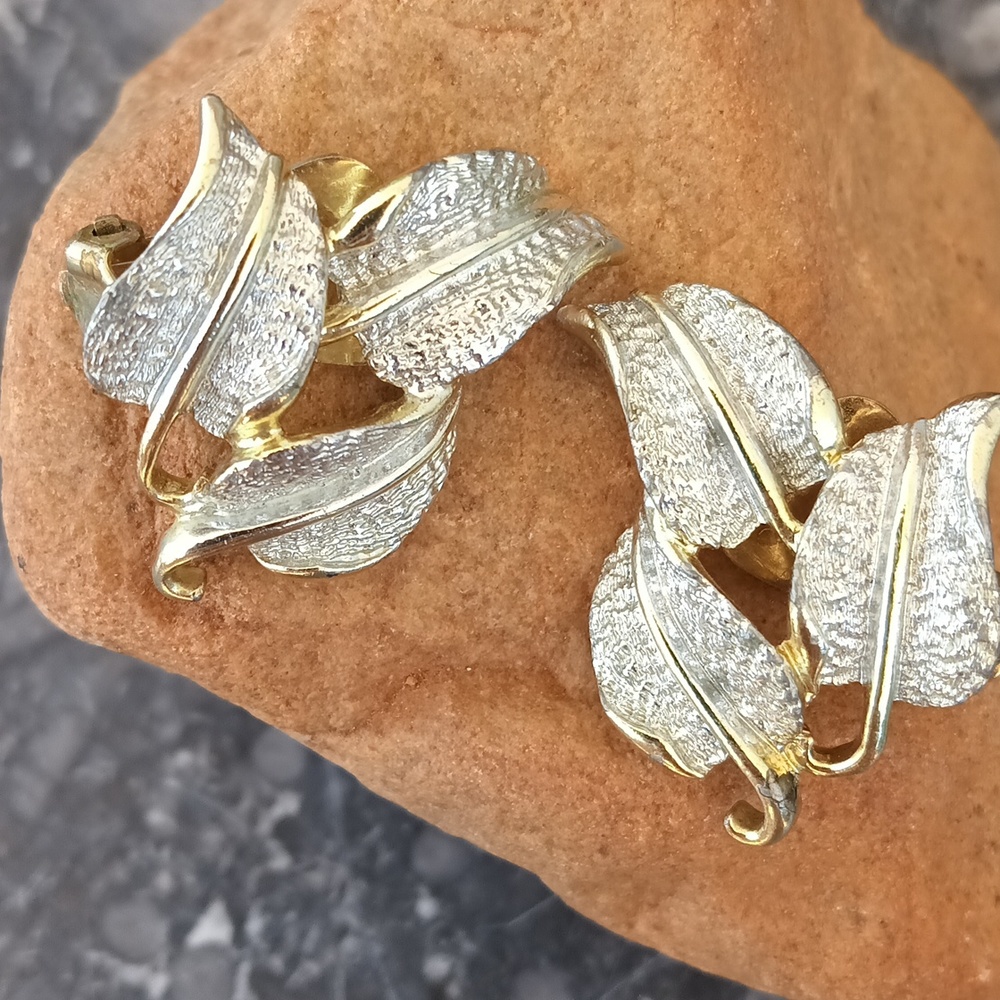 EMJ Gold and Silver Tone Leaf Clip-on Earrings